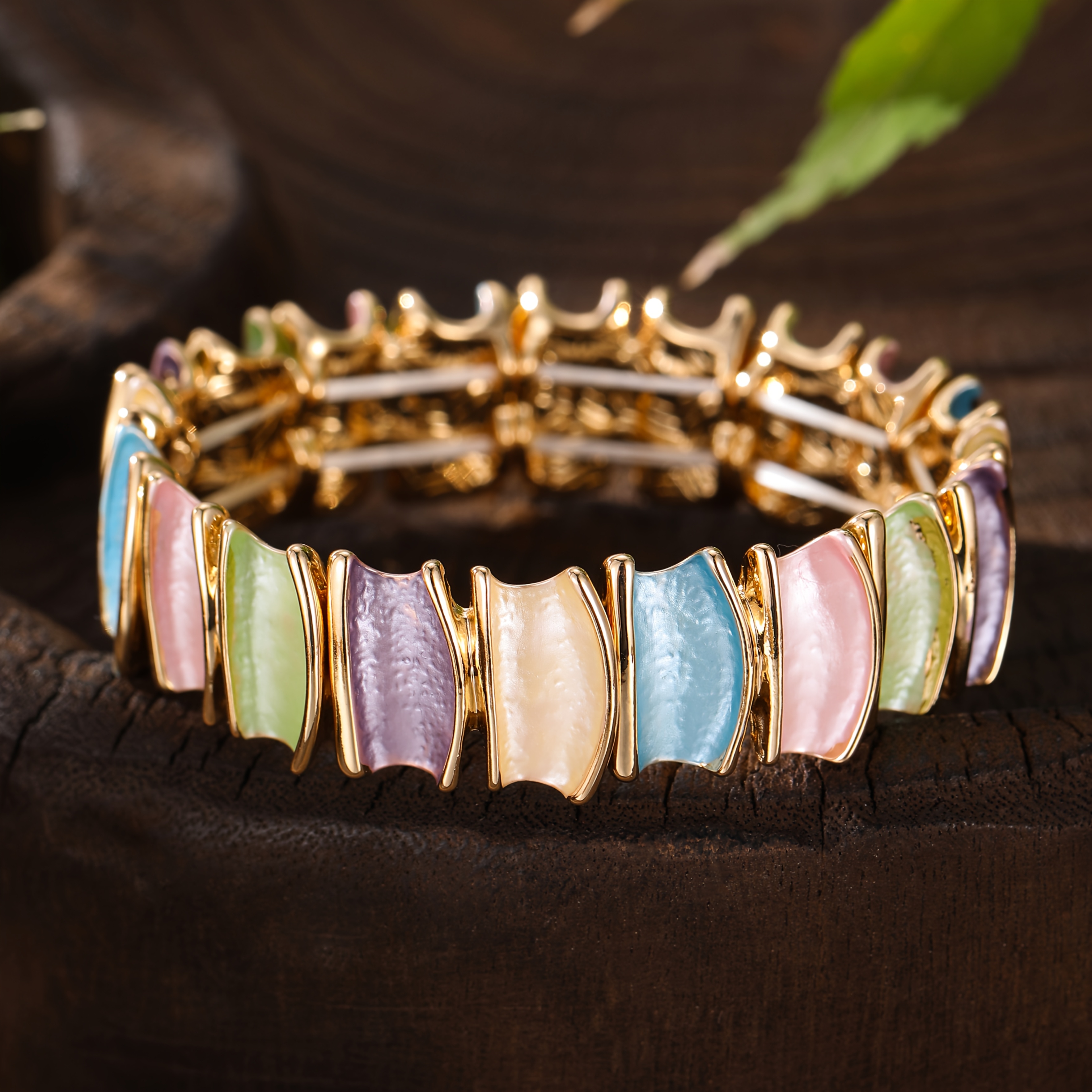 Women's Macaron-Colored Enamel Plated Stretch Bracelet, Elegant Gift